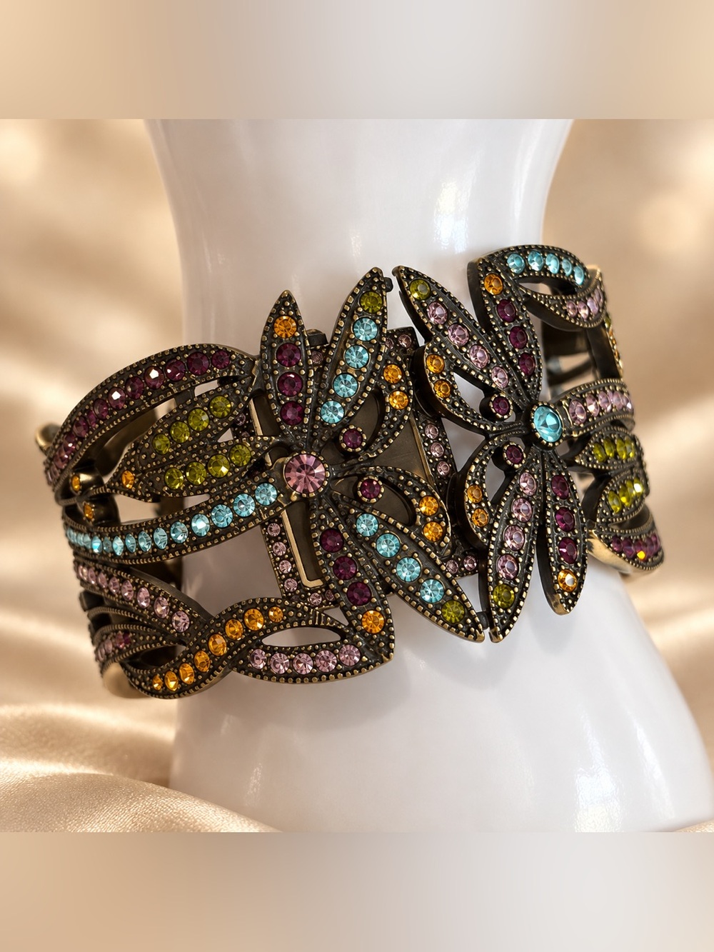 Heidi Daus Multicolor Crystal Peekaboo Secret Watch Cuff Bracelet